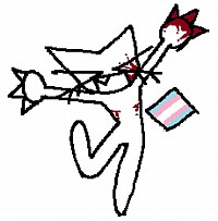 Cat girl covered in blood with trans flag